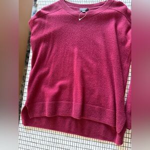 J. Crew NWT 100% Italian cashmere Rich Red Crew Neck Sweater split hem sides
